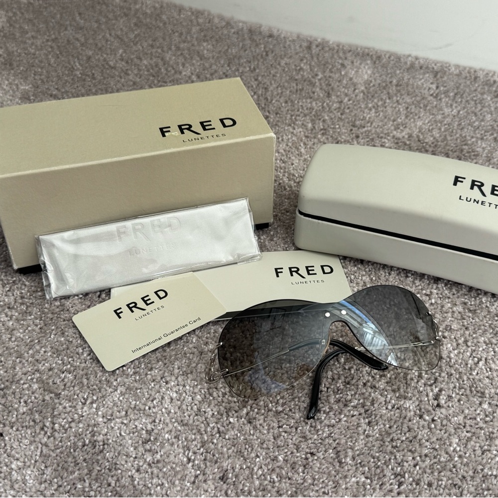 French handmade Fred sunglasses women’s silver arm gradient shield lenses NEW - Picture 2 of 12